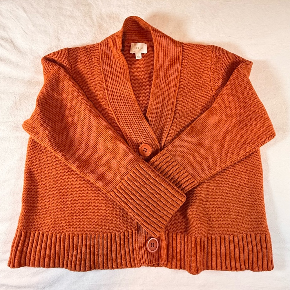 Cyrus Orange Shawl Collar Button Cardigan